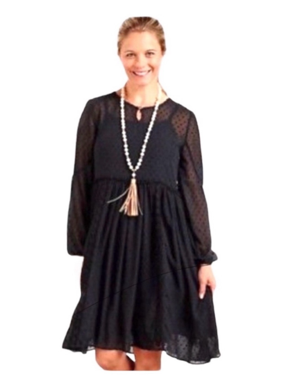 Matilda Jane “Nostalgic Charlie” Swiss Dot Babydoll Dress Long Sleeve Dress